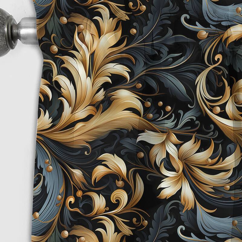 Designart "Black And Gold Damask Flower Blossoms I" Damask Blackout
